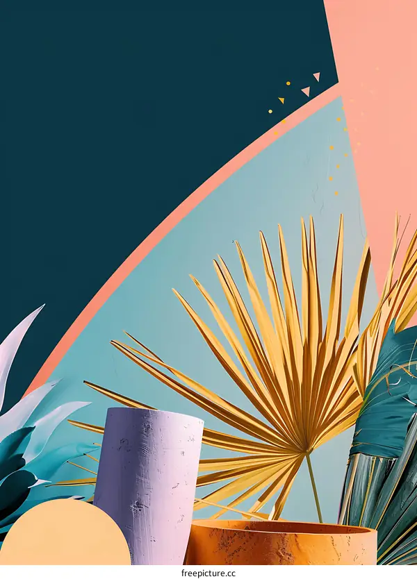 Tropical Abstract Background with Palm Leaves and Geometric Shapes