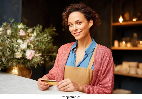 Woman Florist Accepting Payment