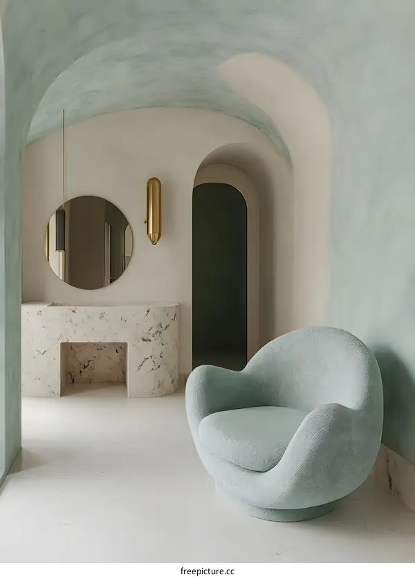 Modern Interior Design with Mint Green Walls and Curved Arched Ceiling