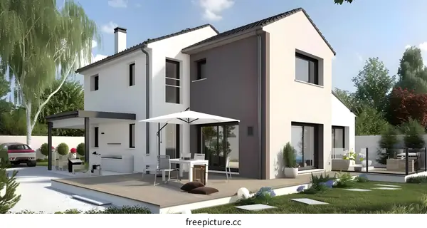 Modern White House with Patio and Garden