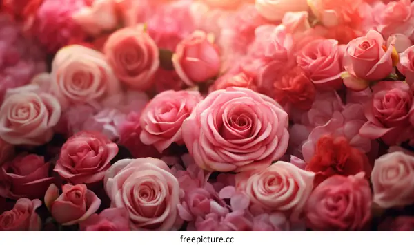 Pink roses in full bloom