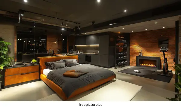 Modern Industrial Bedroom with Workout Space