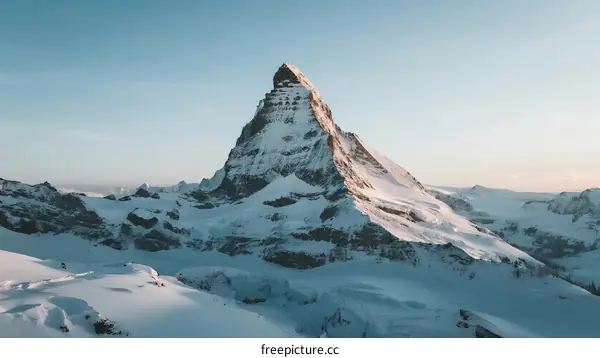 Snow-covered Mountain Peak with Clear Blue Sky