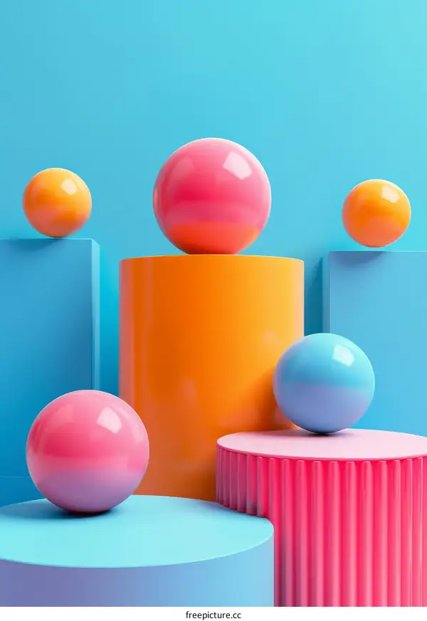 3D Abstract Geometric Spheres on Blue Background