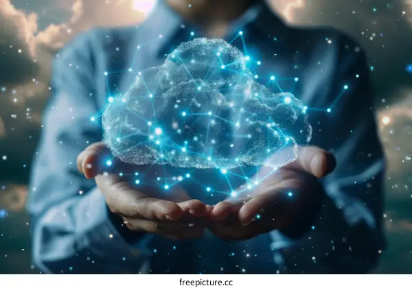 Businessman Holding a Cloud Computing Network in His Hand