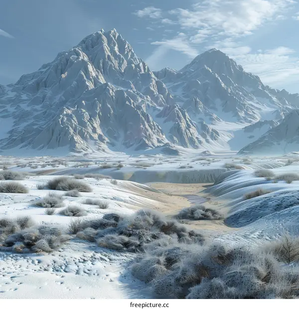 Snow-Capped Mountain in the Gobi Desert