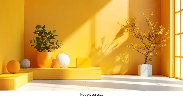 Yellow Geometric Shapes with Indoor Plants