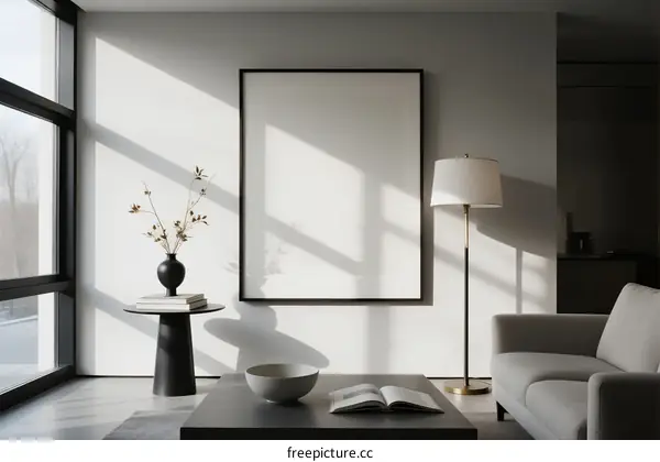 Modern Minimalist Living Room with Large Window and Decorative Elements