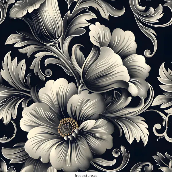 Black and white flower seamless pattern