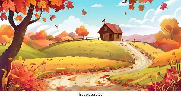 Autumn Landscape with a House on a Hill