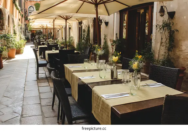Venetian Outdoor Restaurant with Beige Tables
