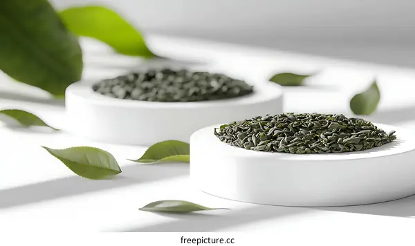 Delicate Green Tea Leaves Displayed Beautifully