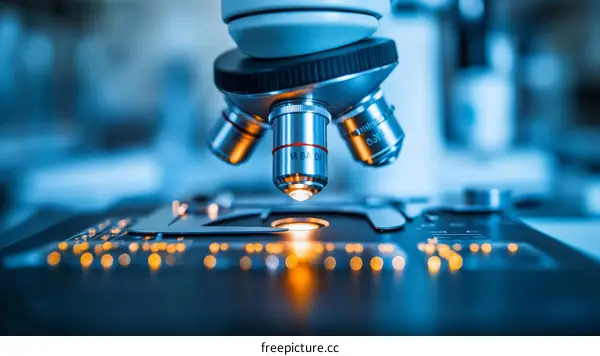 Close up of a laboratory microscope