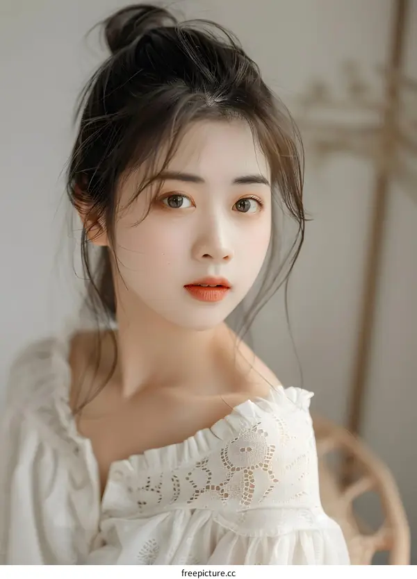 Portrait of a Young Woman with Long Dark Hair