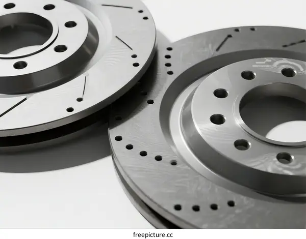 Automotive brake discs with drilled and slotted design