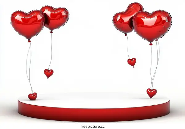 Red Heart Balloons on a White Stage