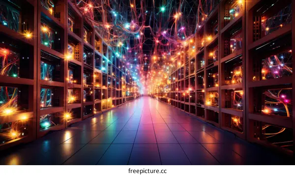 Futuristic Sci-Fi Technology Neon Glowing Lights Abstract Futuristic Background