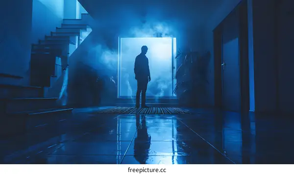 Blue light in the room