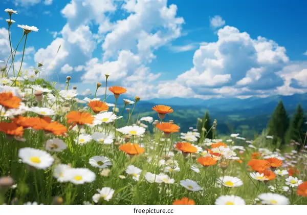 Field of Flowers with Mountains in the Distance