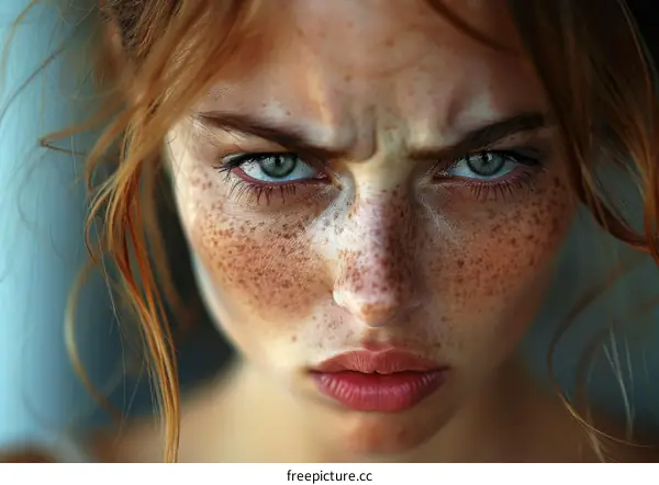 Close Up Portrait of a Freckled Woman