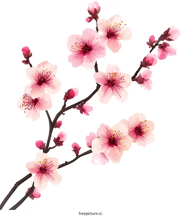 Pink Cherry Blossom Branch Illustration