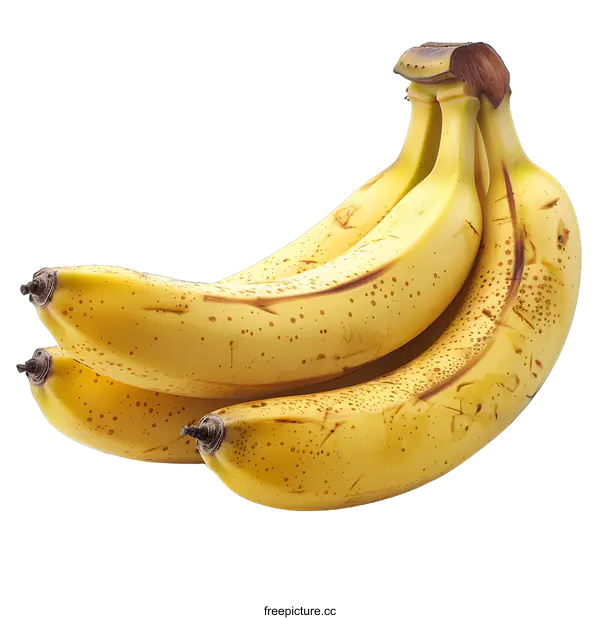 [Transparent Background PNG]Four yellow bananas on a white background