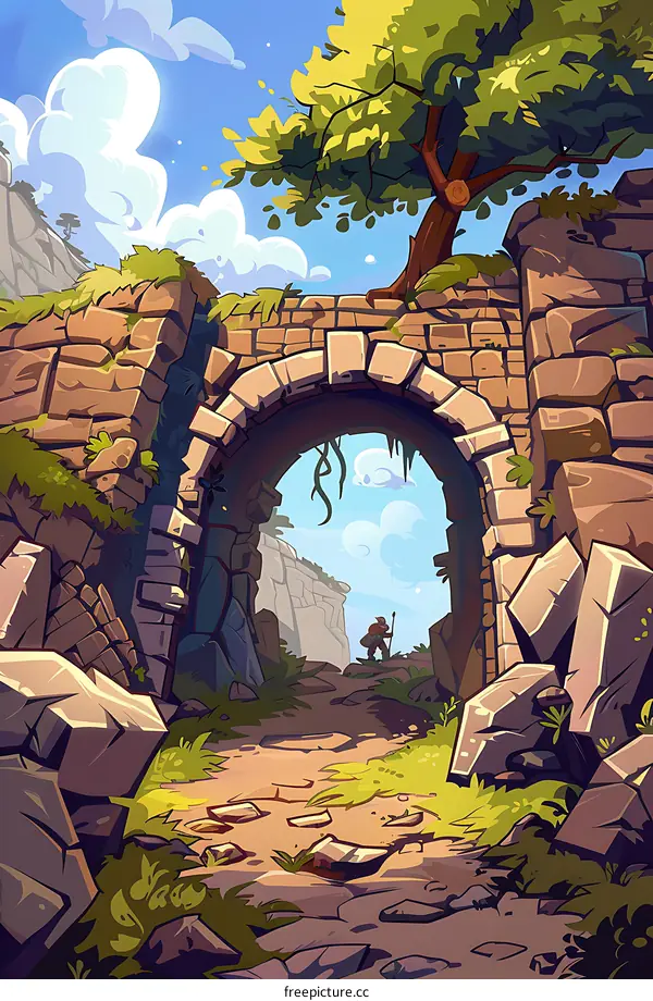 Stone Archway Pathway Through Mountains