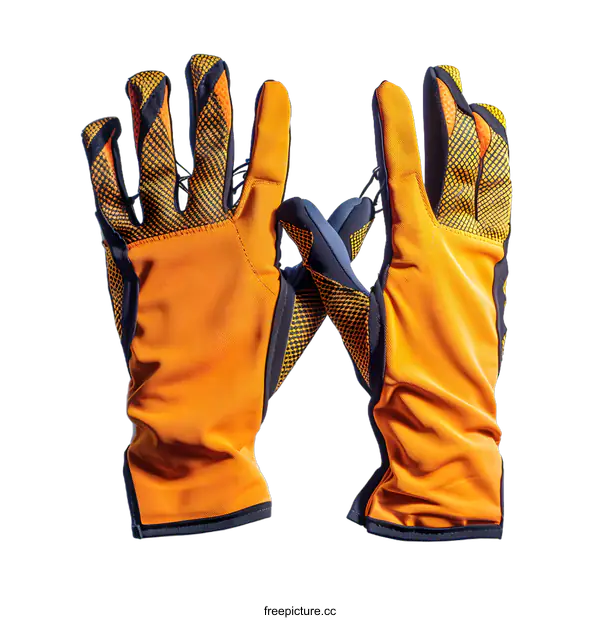 [Transparent Background PNG]Orange and Black Cycling Gloves on a White Background