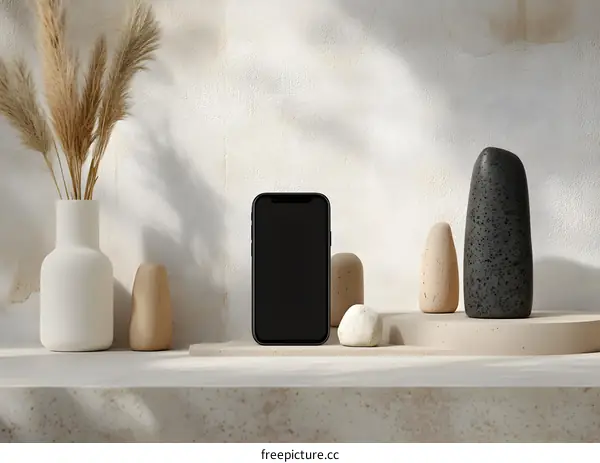 Minimalist Phone Mockup with Beige Decor and Natural Light