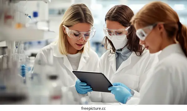 Female Scientists Collaboration in Laboratory