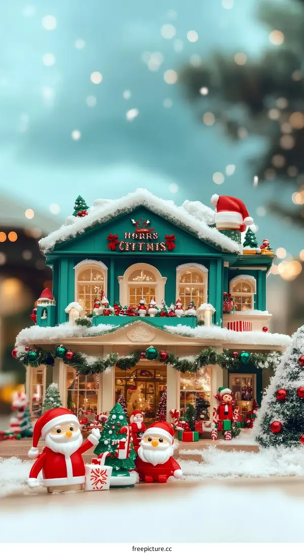 Christmas Miniature Scene with Santa Clauses