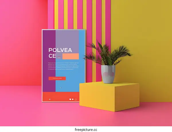 Modern Design Minimalist 3D Rendered Room Interior with Colorful Geometric Shapes