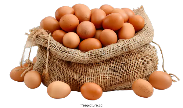 [Transparent Background PNG]Brown eggs in a burlap sack