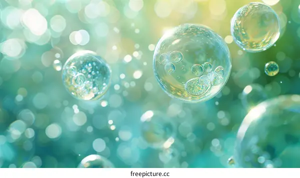 Green bubbles floating in a blue-green background