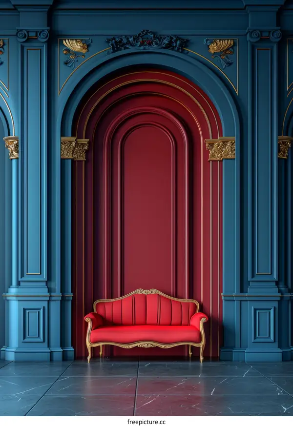 Red Sofa in Blue Interior