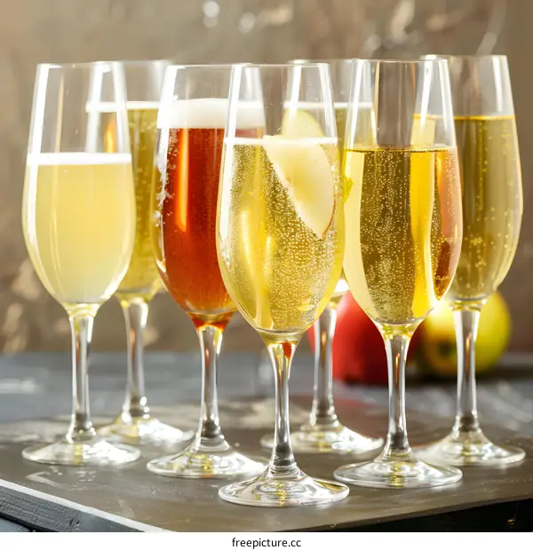 Sparkling Apple Cider in Glasses with Apple Slices
