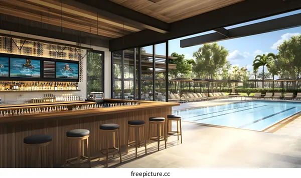 Modern Bar and Pool Design with a View of Tropical Landscape