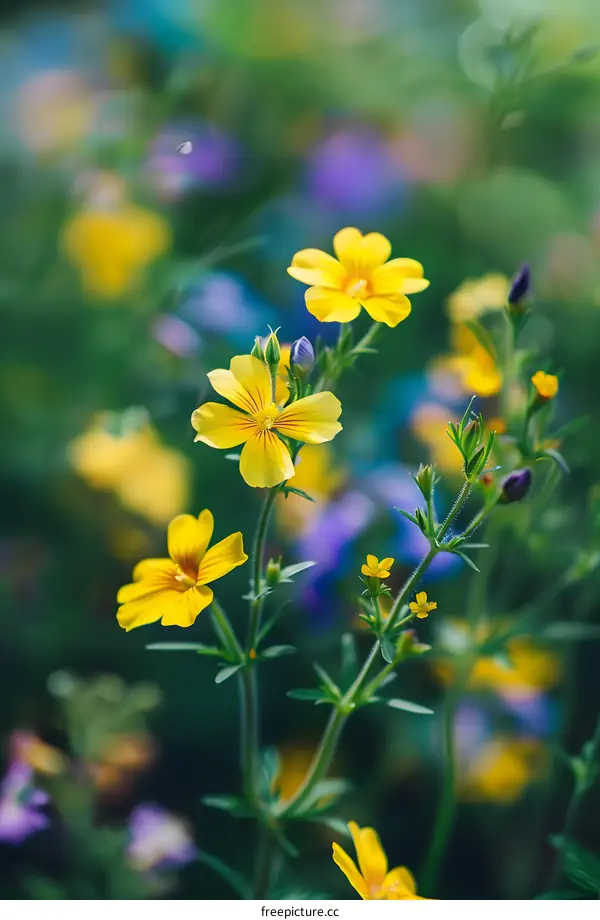 Close Up of Yellow Wildflowers in Green Grass