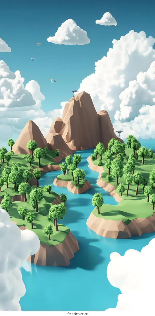 Low Poly Illustration Of A Mountain Landscape