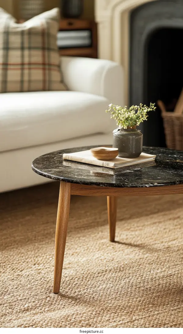 Modern Marble Coffee Table in a Cozy Living Room