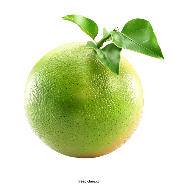 [Transparent Background PNG]Fresh Green Grapefruit with Leaves