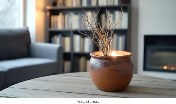 Cozy Living Room Scene with Candle and Branches