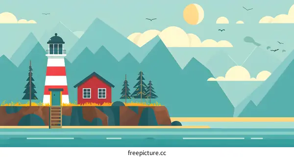 Lighthouse Landscape With Sea And Mountains