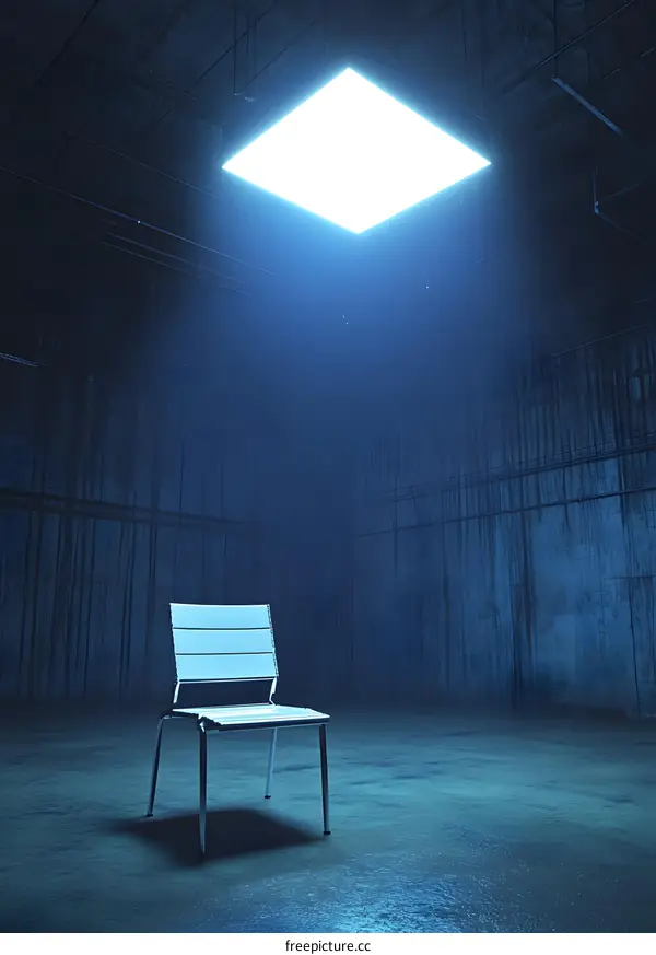 Single Chair in a Dark Room with a Bright Square Light