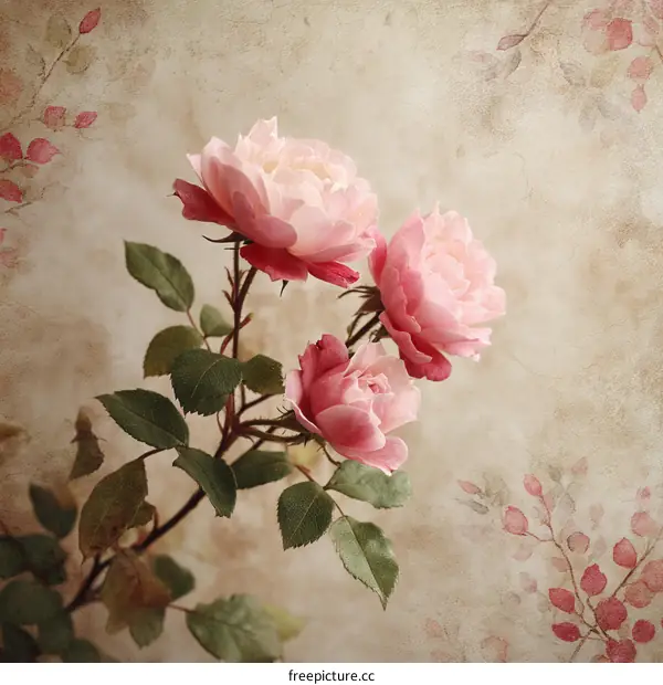 Vintage Roses on Aged Paper Background