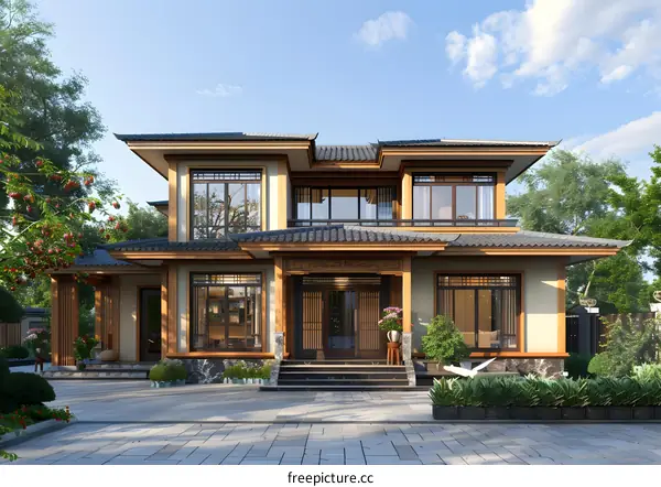 Modern Style Two Story Asian House With Garden