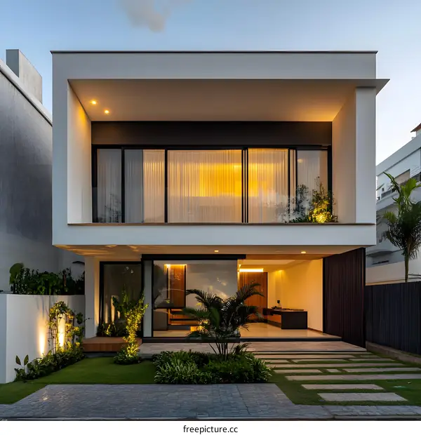 Modern White Two Story House With Large Windows