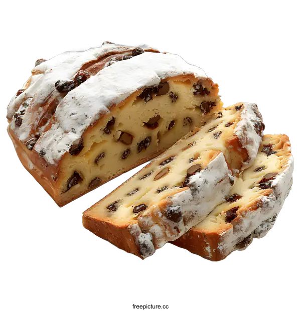 [Transparent Background PNG]Sliced sweet bread with raisins and icing sugar