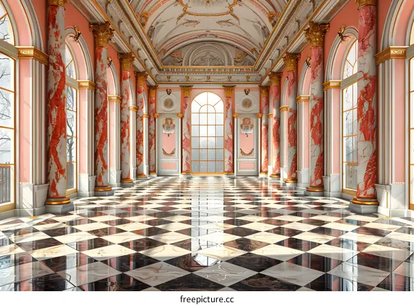 A magnificent ballroom in Rococo style
