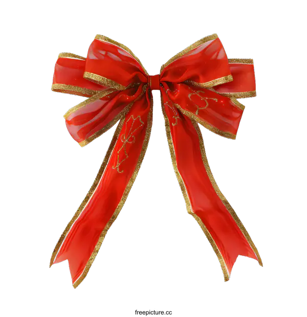 [Transparent Background PNG]Red Christmas Bow with Gold Trim Isolated on White Background